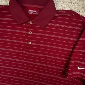 Nike Golf Fitdry Mens Polo Large Red White Striped Short Sleeve Shirt Polyester